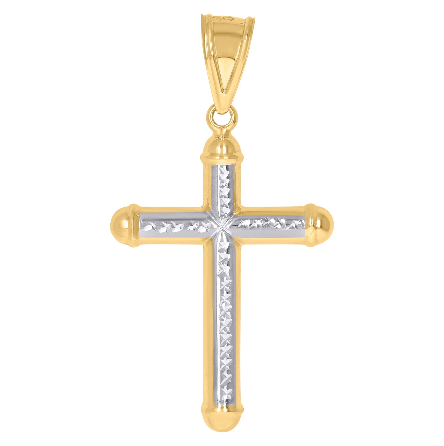 10K Two-Tone Gold Unisex Textured Cross Religious Charm Pendant