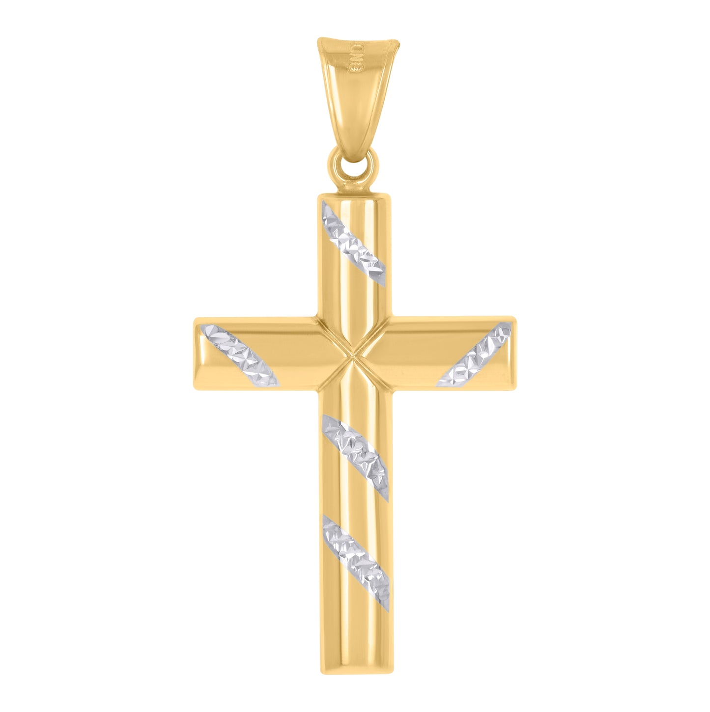 10K Two-Tone Gold Unisex Textured Cross Religious Charm Pendant