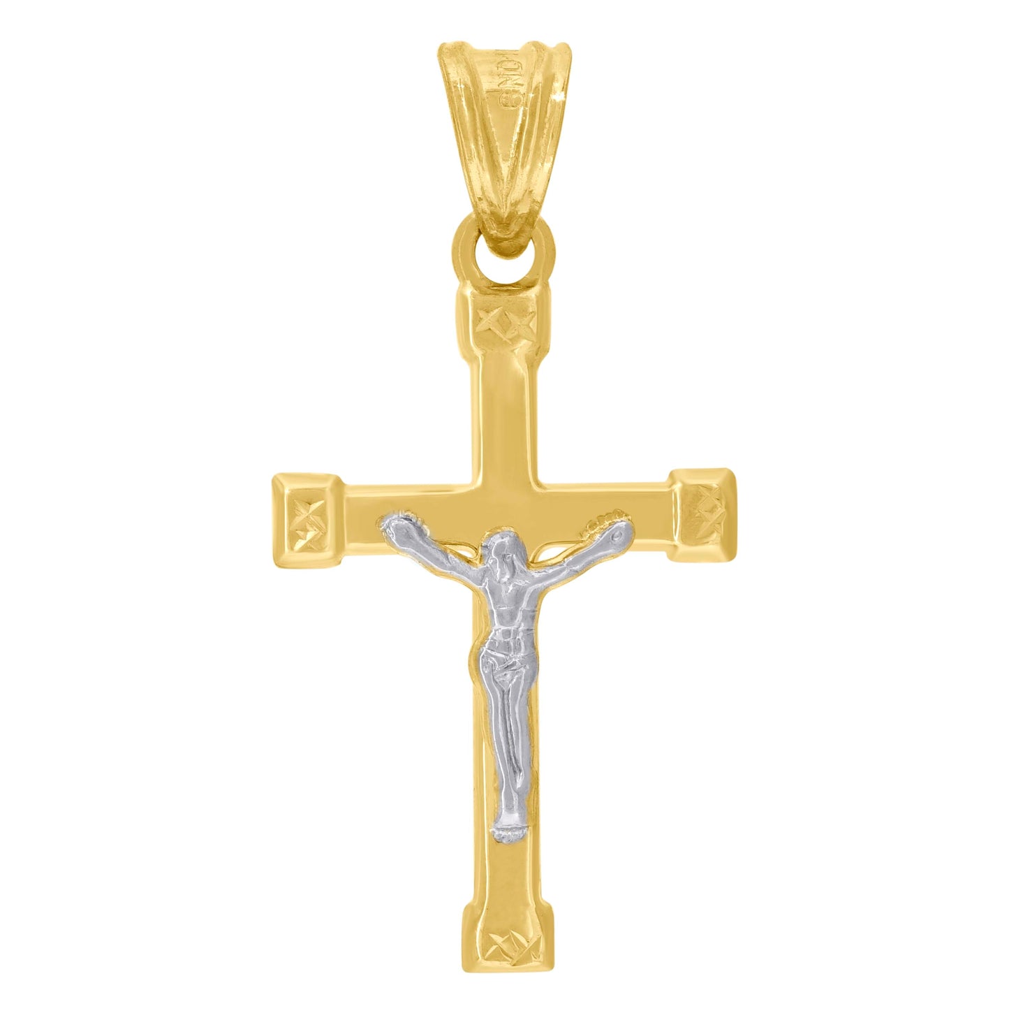 10K Gold Two-Tone Unisex Diamond-Cut Crucifix Cross Religious Charm Pendant