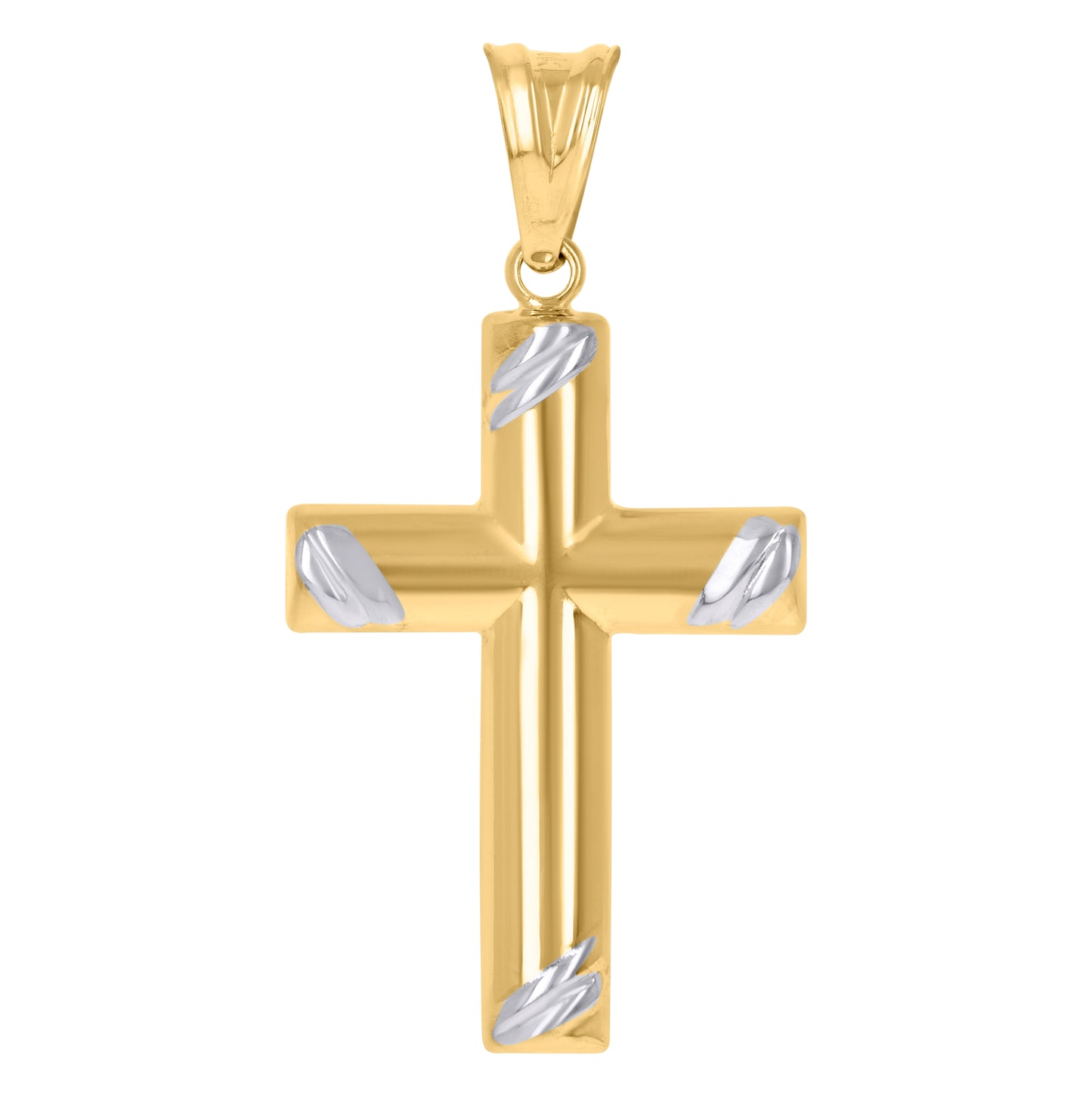 10K Two-Tone Gold Unisex Textured Cross Religious Charm Pendant
