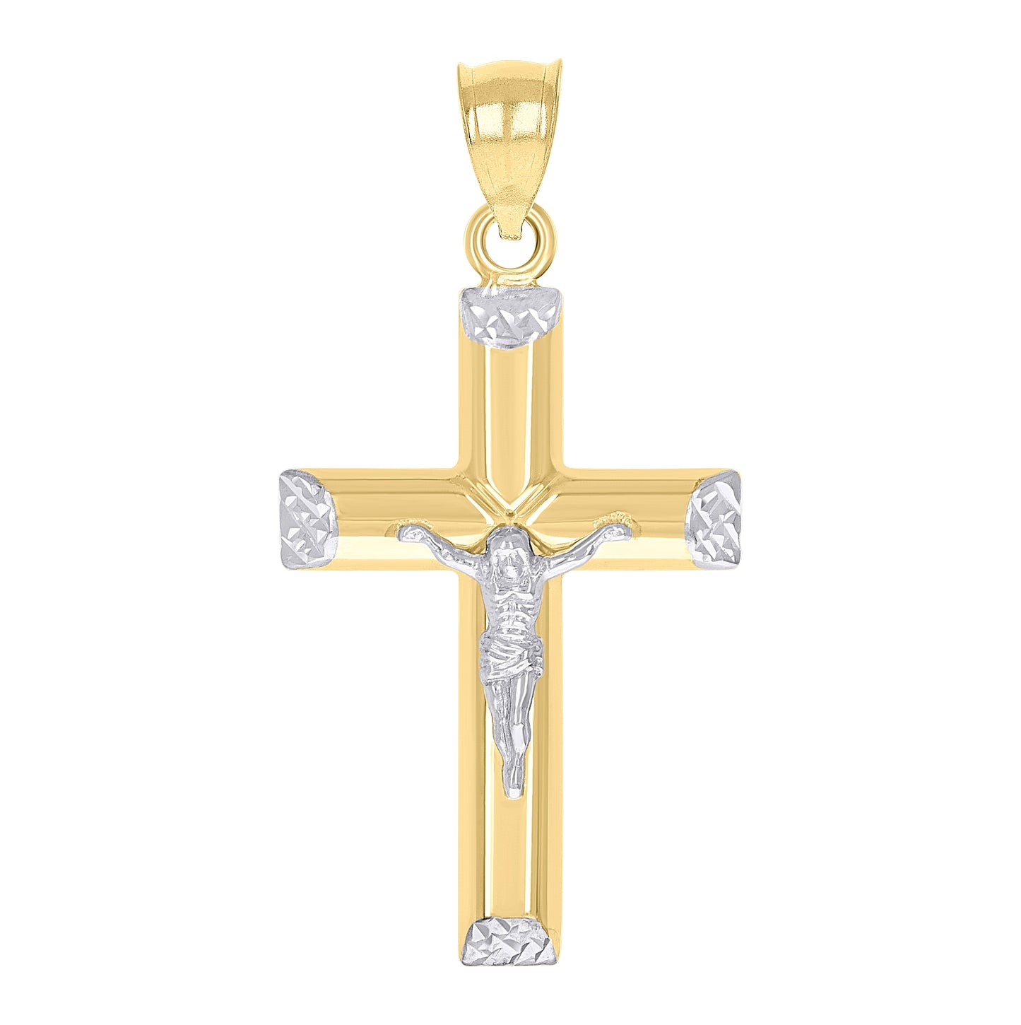 10K Gold Two-Tone Mens Cross Crucifix Religious Charm Pendant