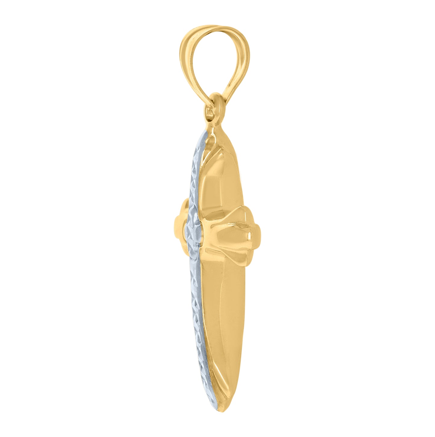 10K Two-Tone Gold Unisex Textured Cross Religious Charm Pendant