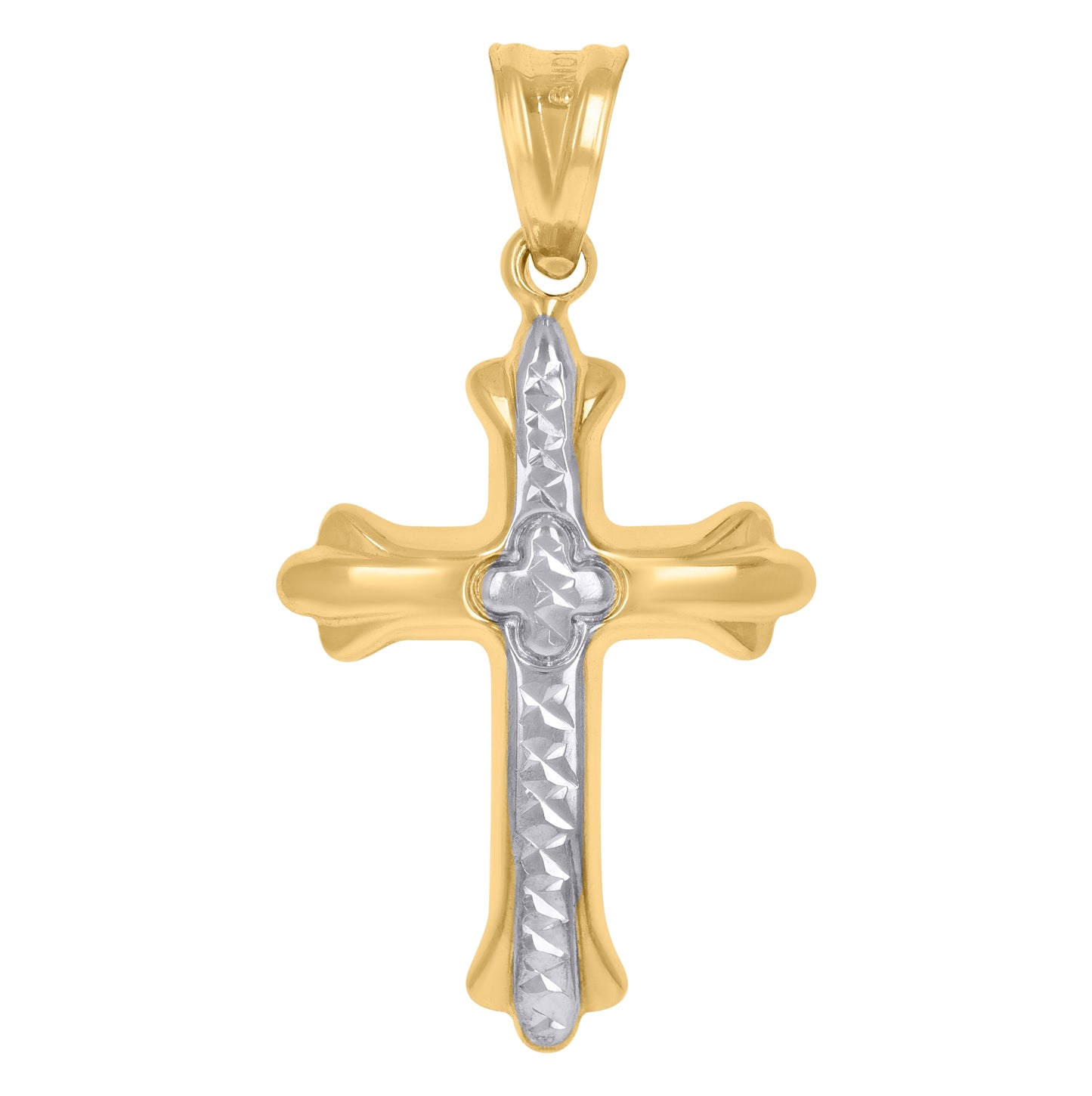 10K Two-Tone Gold Unisex Textured Cross Religious Charm Pendant