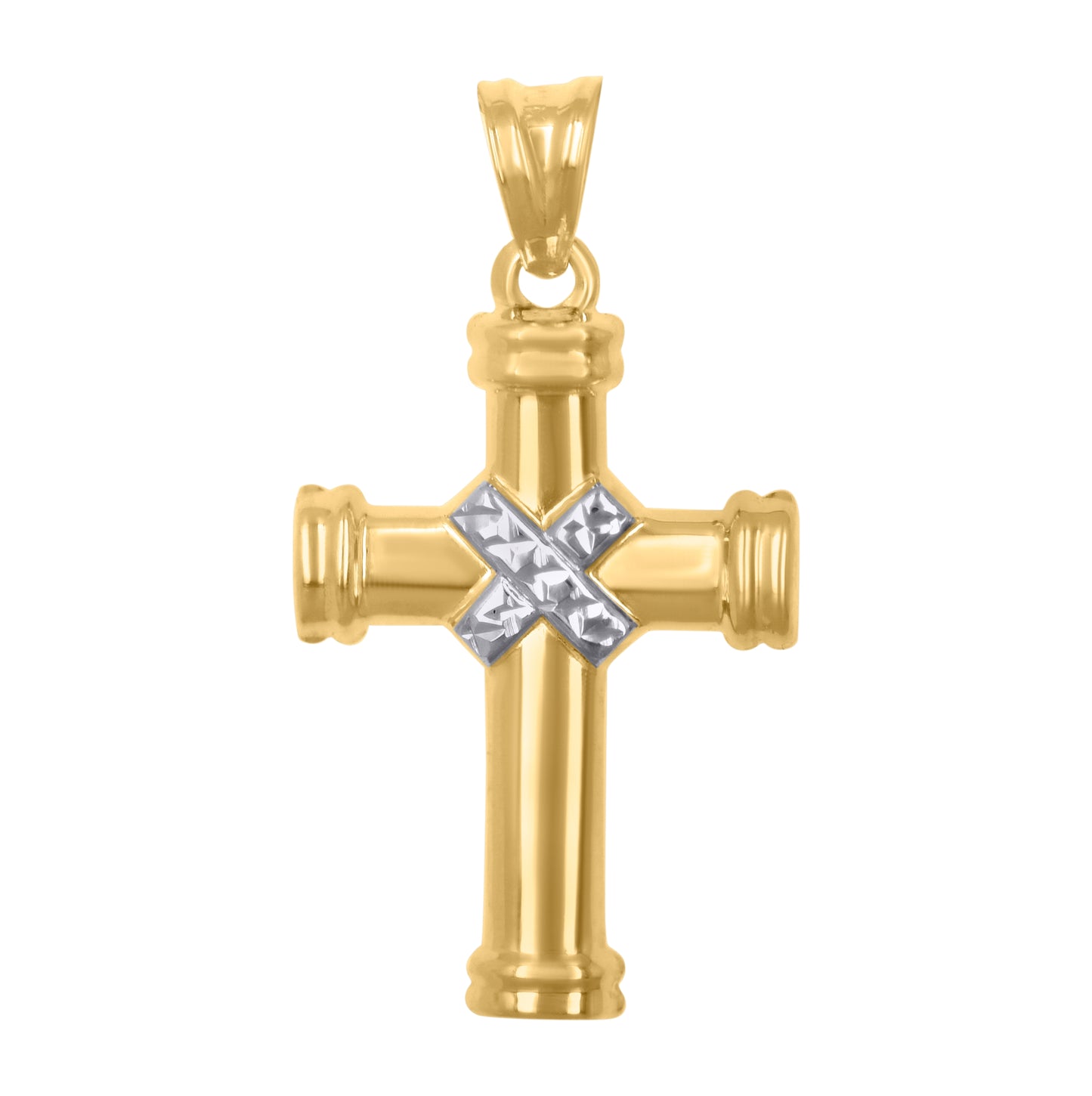 10K Gold Two-Tone Diamond-Cut Unisex Cross Religious Charm Pendant