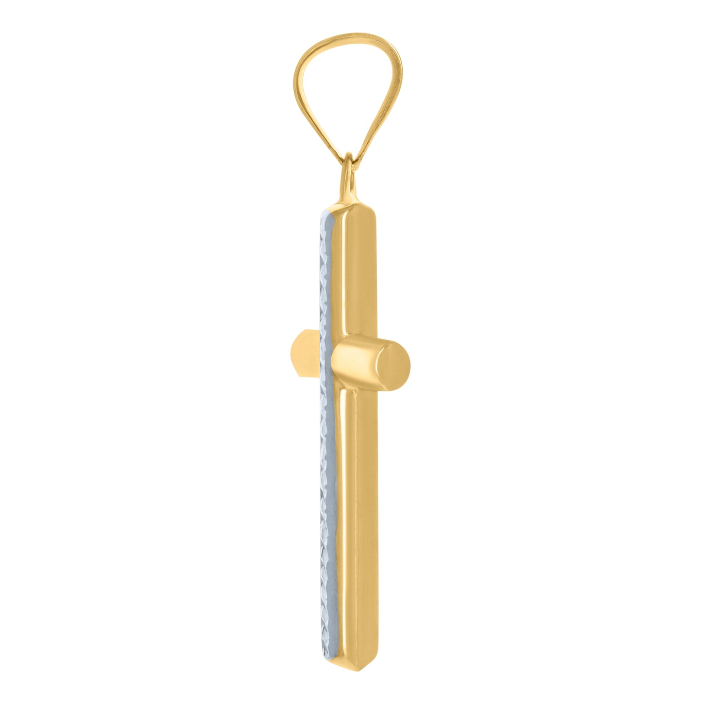 10K Two-Tone Gold Unisex Textured Cross Religious Charm Pendant