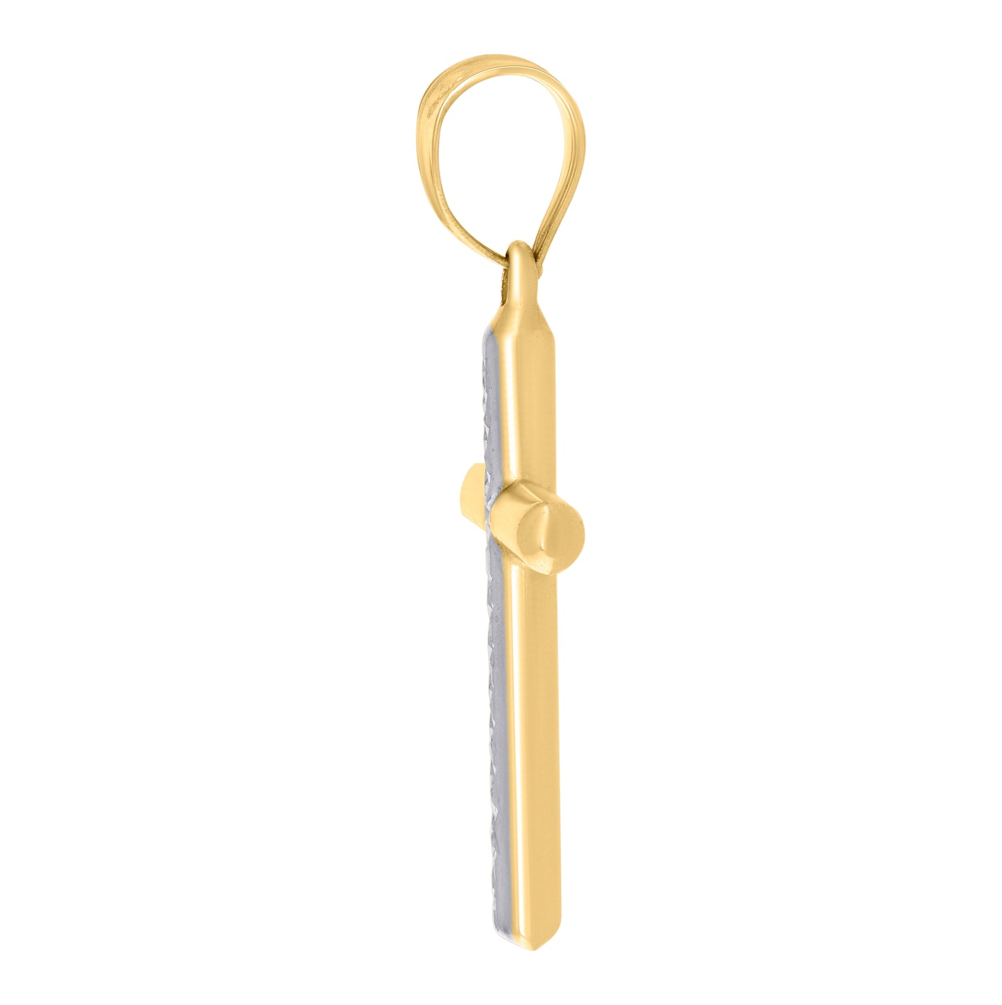 10K Two-Tone Gold Unisex Textured Cross Religious Charm Pendant