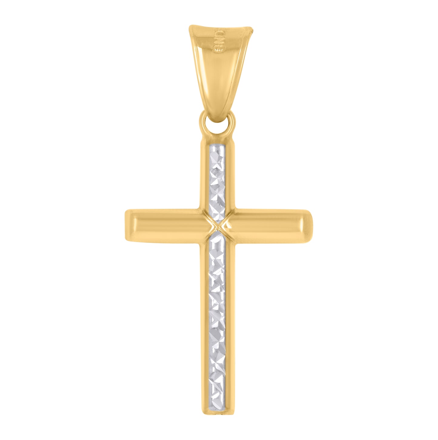 10K Two-Tone Gold Unisex Textured Cross Religious Charm Pendant