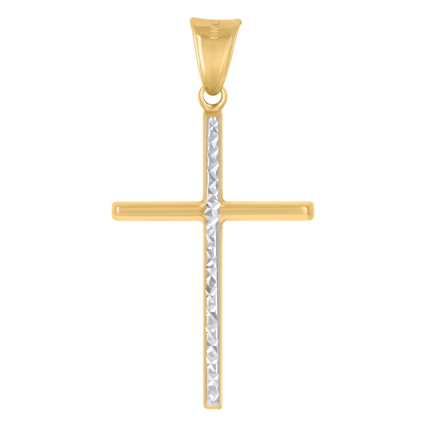 10K Two-Tone Gold Unisex Textured Cross Religious Charm Pendant