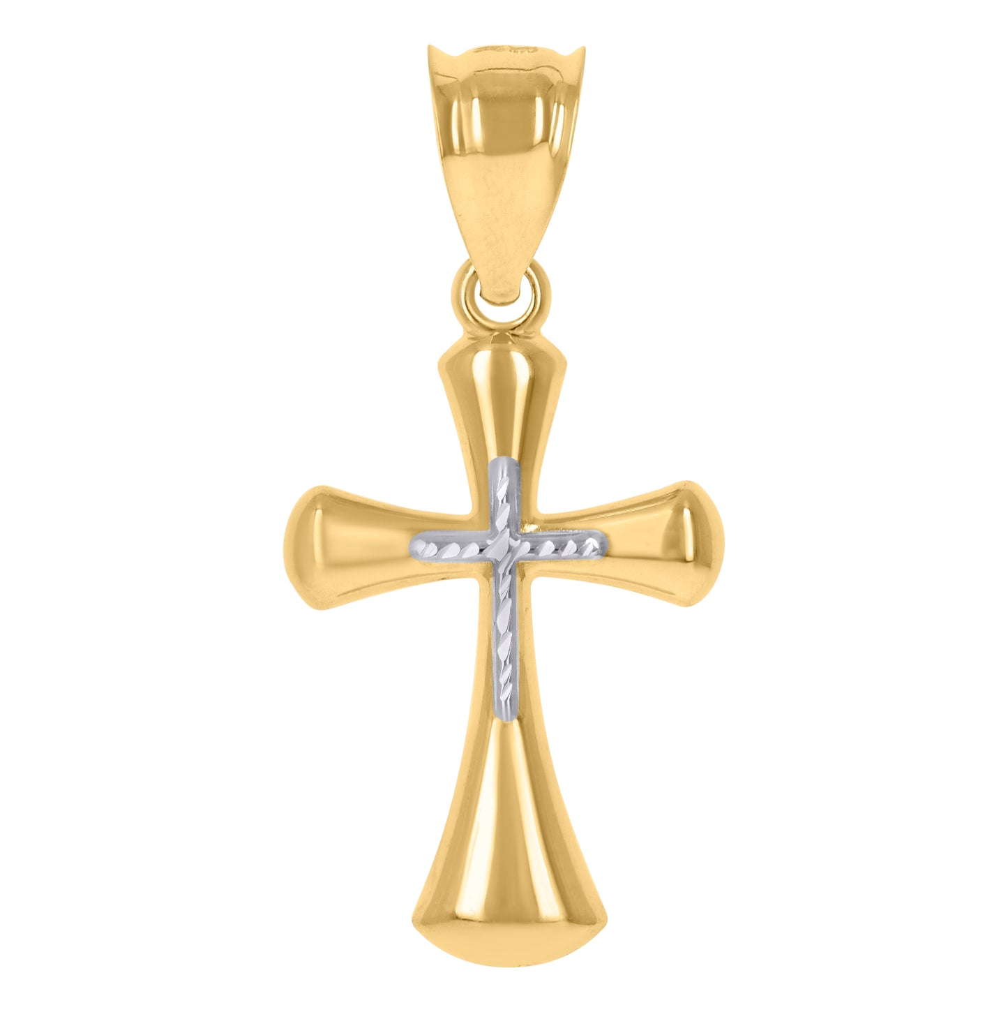 10K Gold Two-Tone Diamond-Cut Mens Cross Religious Charm Pendant