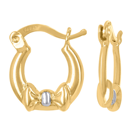 10K Two-Tone Gold Womens Bow Hoop Earrings