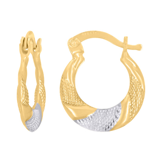 10K Two-Tone Gold Womens Twisted Textured Hoop Earrings