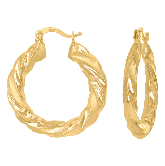 10K Yellow Gold Womens Twisted Hinged Hoops Huggies