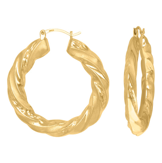 10K Yellow Gold Womens Twisted Hinged Hoops Huggies