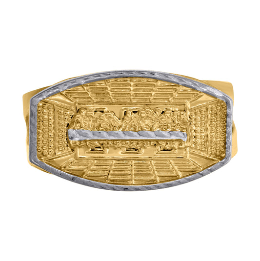 10K Two-Tone Gold Mens Diamond Cut Textured Last Supper Religious Ring