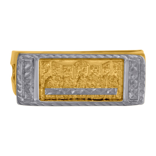 10K Two-Tone Gold Womens Supper Last Textured Religious Ring Size 7