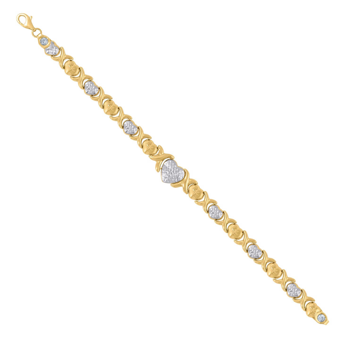 10K Two-tone Gold Womens Heart Link 8" Bracelet