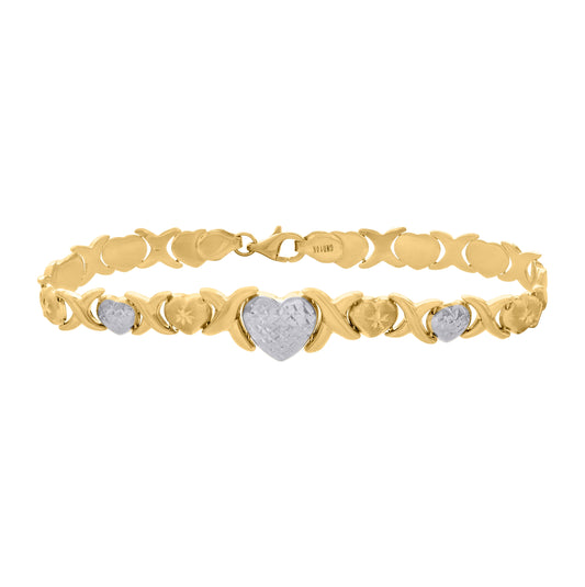 10K Two-tone Gold Womens Heart Link 8" Bracelet