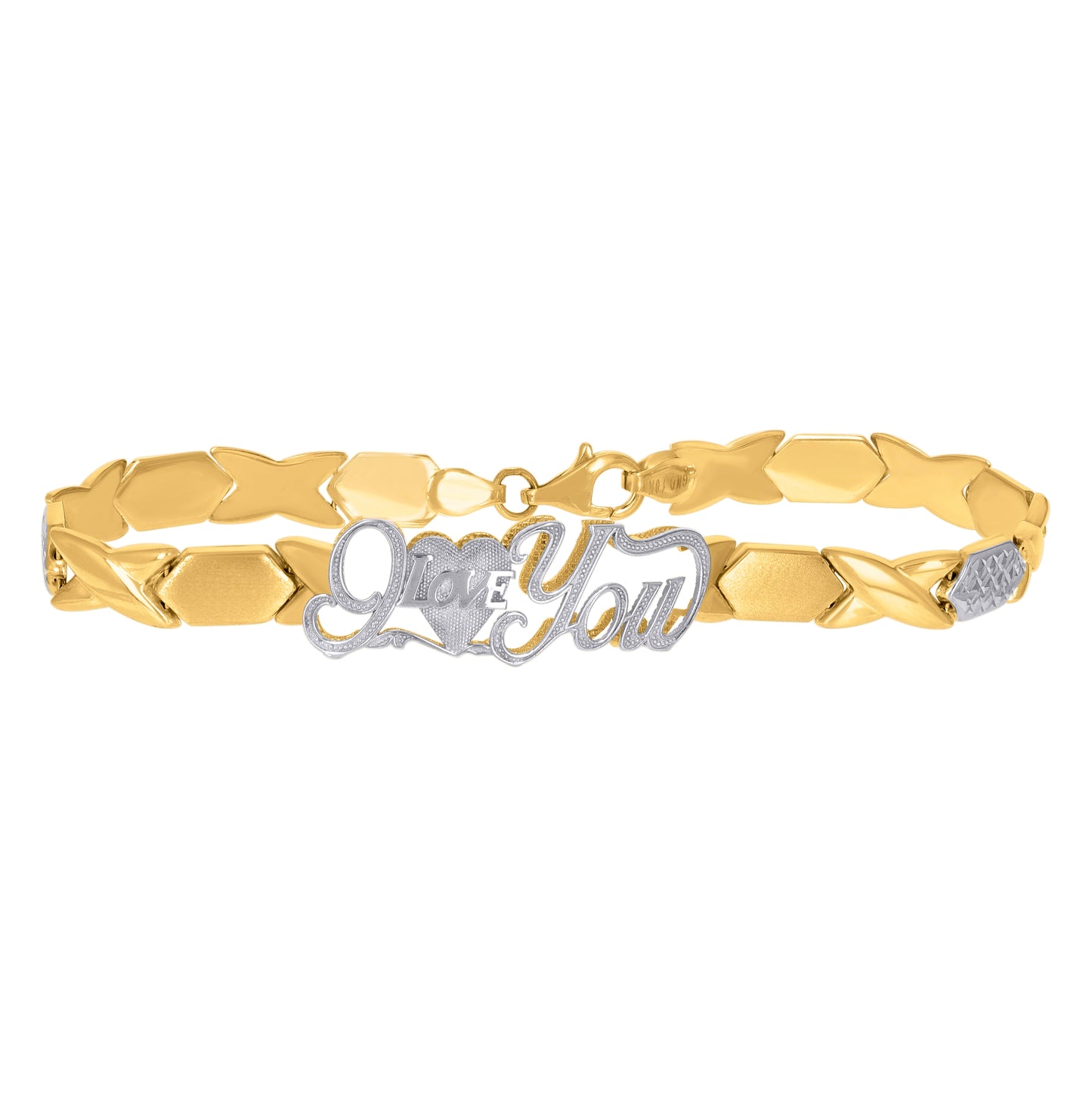 10K Two-tone Gold Womens Stampato I Love You Heart Bracelet