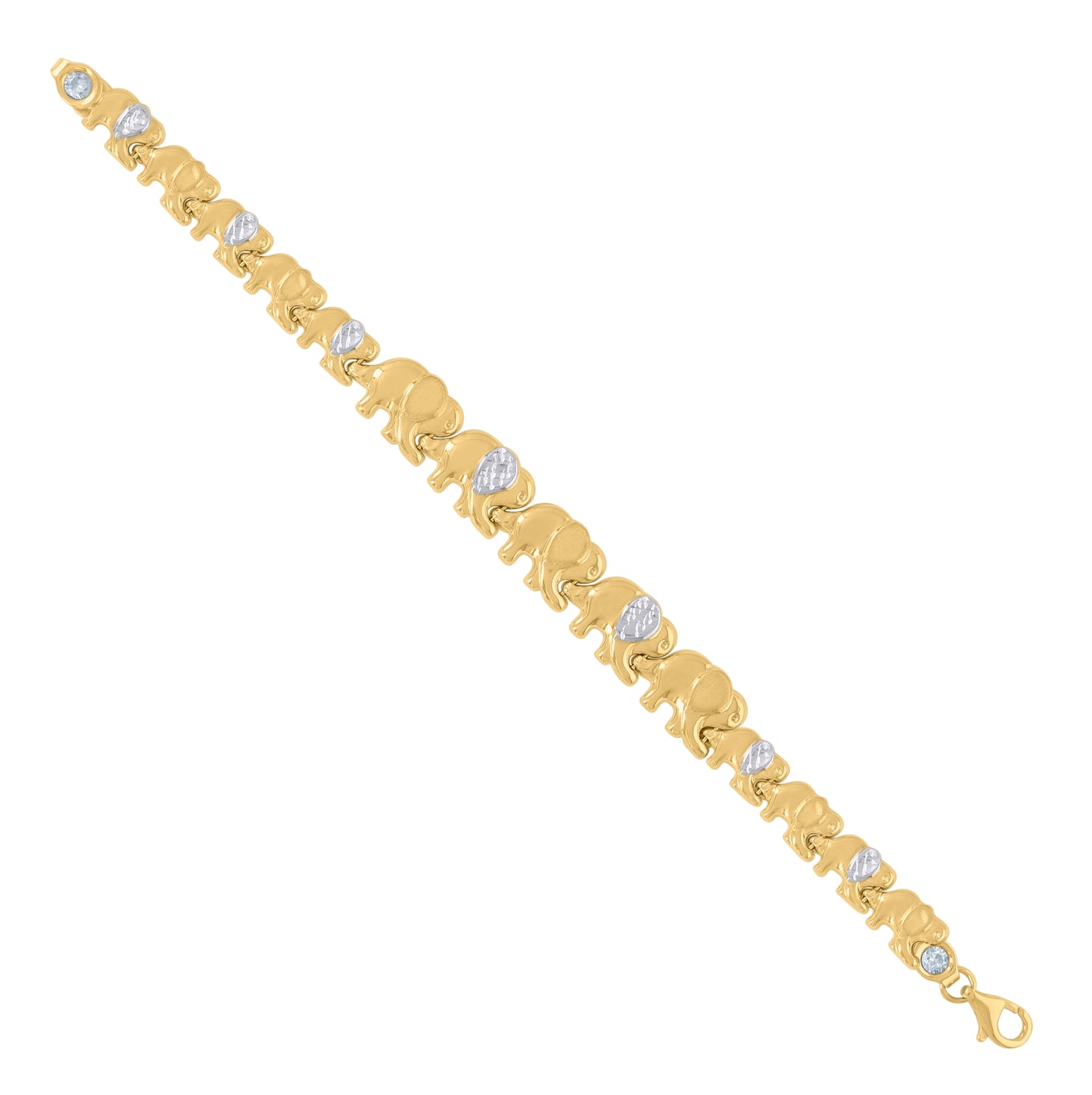 10K Two-tone Gold Womens Elephant Good Luck Link 7" Bracelet