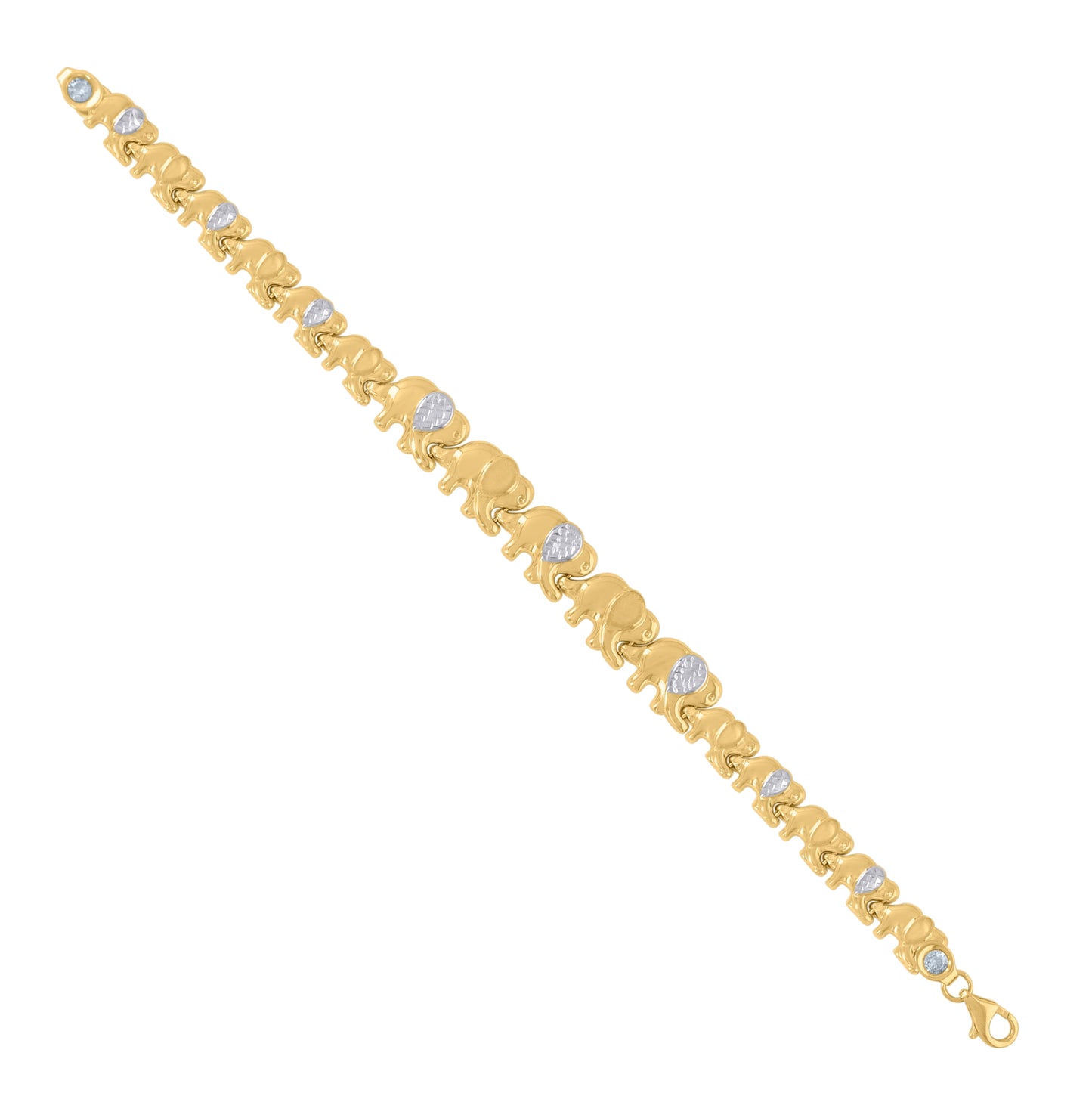 10K Two-tone Gold Womens Elephant Good Luck Link 8" Bracelet