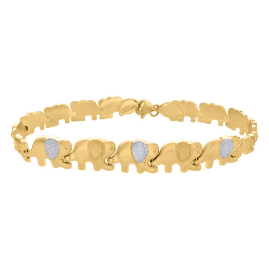 10K Two-tone Gold Womens Elephant Good Luck Link 8" Bracelet