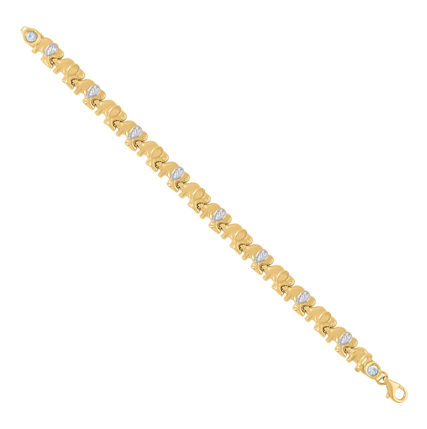 10K Two-tone Gold Womens Elephant Good Luck Link 7" Bracelet
