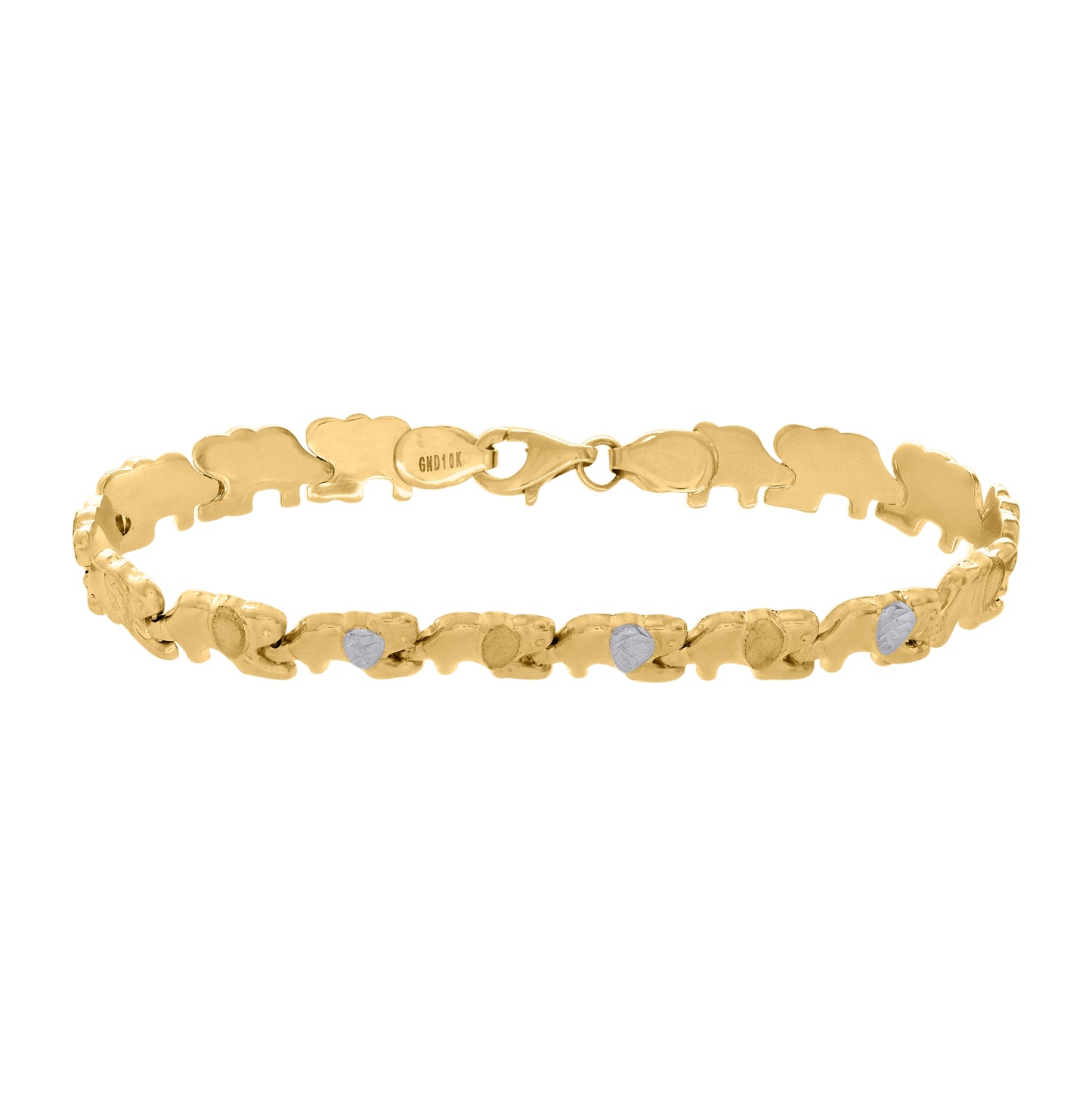 10K Two-tone Gold Womens Elephant Good Luck Link 7" Bracelet