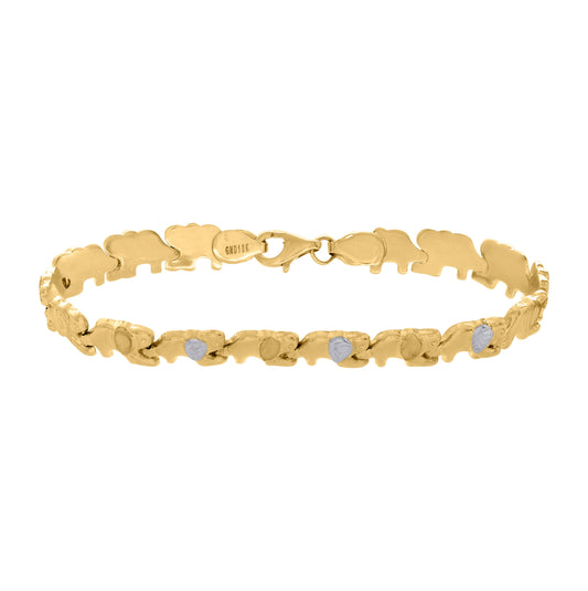 10K Two-tone Gold Womens Elephant Good Luck Link 7" Bracelet