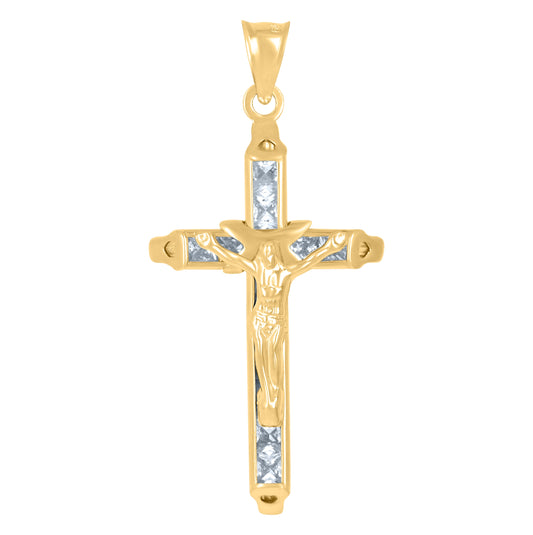 10K Yellow Gold Mens Cross Crucifix Religious Charm Pendant