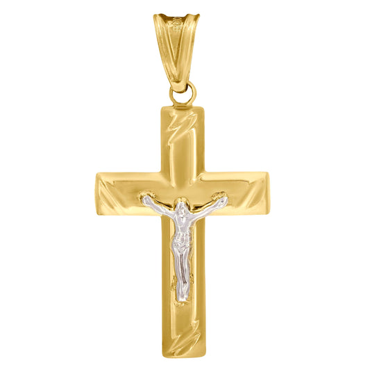 10K Gold Two-Tone Mens Cross Crucifix Religious Charm Pendant