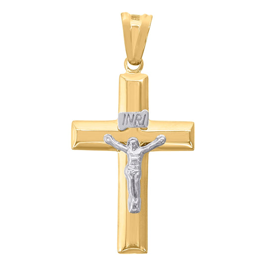 10K Gold Two-Tone Mens Cross Crucifix Religious Charm Pendant