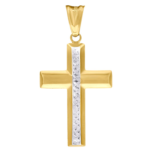 10K Two-Tone Gold Unisex Textured Cross Religious Charm Pendant