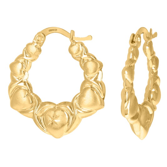 10K Yellow Gold Diamond Cut Brushed Womens Xo Hugs & Kisses Hinged Hoops Huggies
