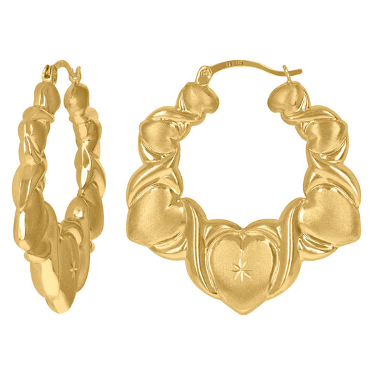 10K Yellow Gold Diamond Cut Brushed Womens Xo Hugs & Kisses 41mm Hinged Hoops Huggies