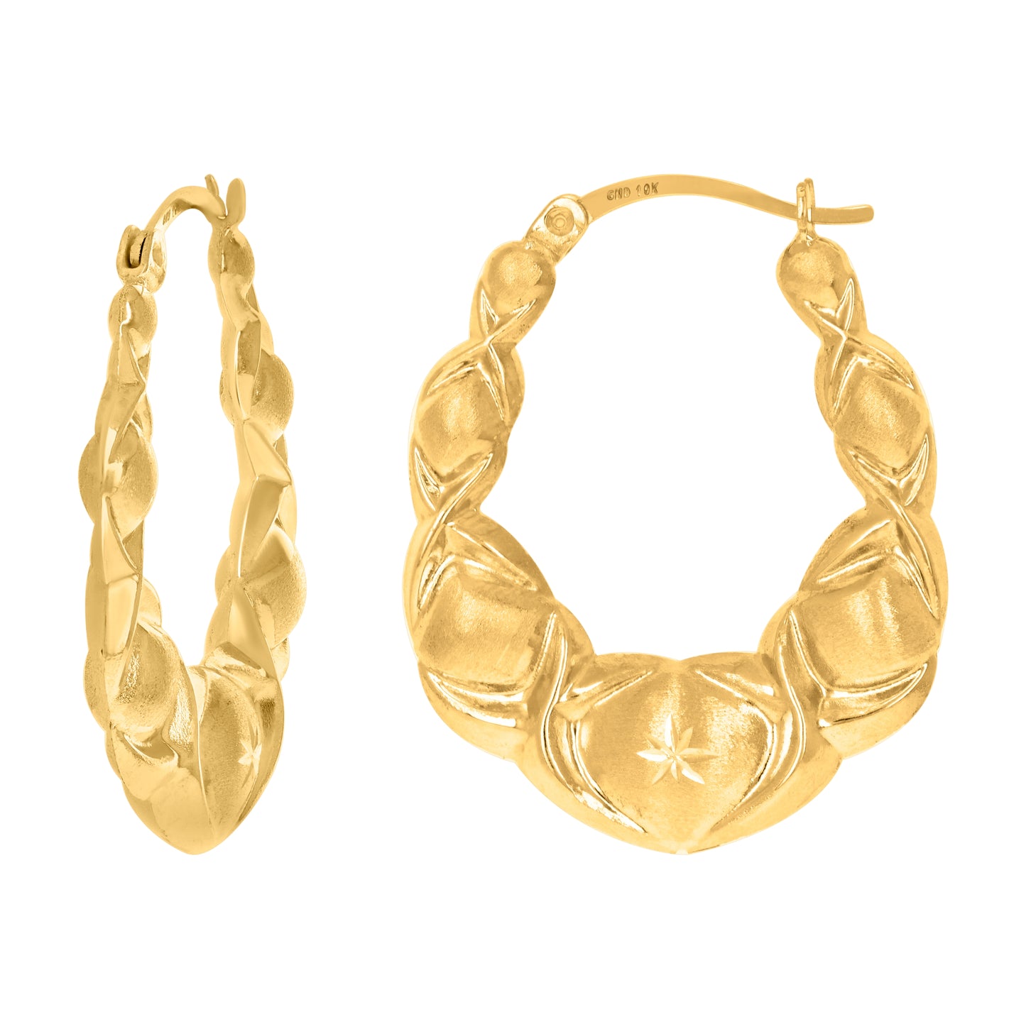 10K Yellow Gold Diamond Cut Brushed Womens Xo Hugs & Kisses 28mm Hinged Hoops Huggies