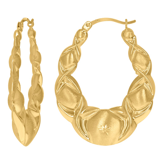 10K Yellow Gold Diamond Cut Brushed Womens Xo Hugs & Kisses 34mm Hinged Hoops Huggies