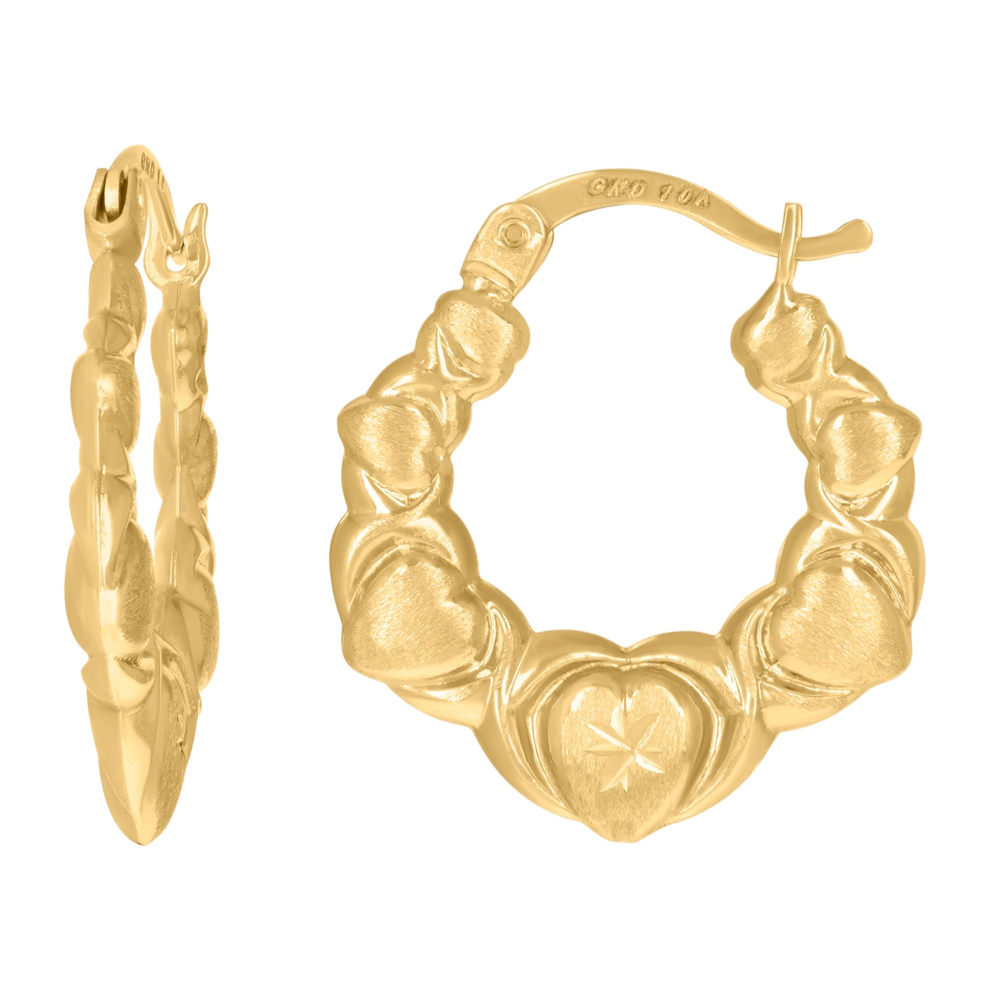 10K Yellow Gold Diamond Cut Brushed Womens Xo Hugs & Kisses Hinged Hoops Huggies