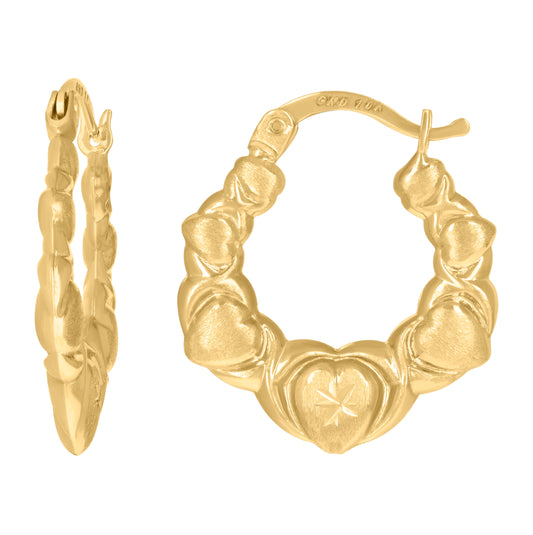 10K Yellow Gold Diamond Cut Brushed Womens Xo Hugs & Kisses Hinged Hoops Huggies