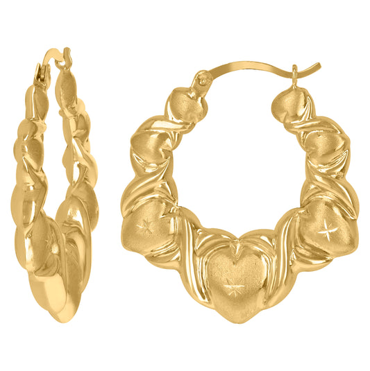 10K Yellow Gold Diamond Cut Brushed Womens Xo Hugs & Kisses 32.4mm Hinged Hoops Huggies