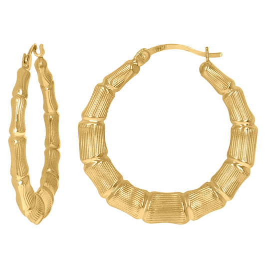 10K Yellow Gold Womens Bamboo 37.5mm Hinged Hoops Huggies