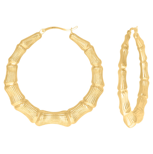 10K Yellow Gold Womens Bamboo Hoop Earrings