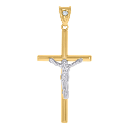 10K Gold Two-Tone Mens Cross Crucifix Religious Charm Pendant