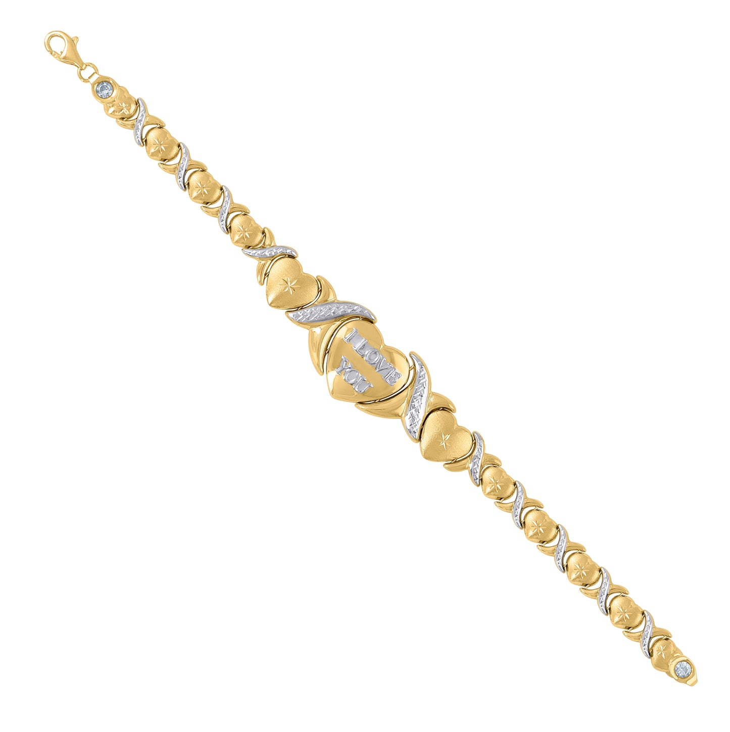 10K Two-tone Gold Womens I LOVE YOU Heart Link 8" Bracelet