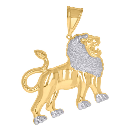 10K Two-Tone Gold Mens Zodiac Sign Leo Lion Charm Pendant