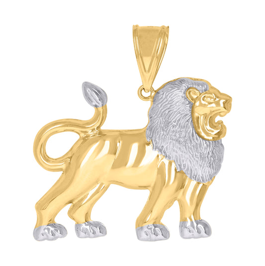 10K Two-Tone Gold Zodiac Sign Leo Lion Animal Charm Pendant