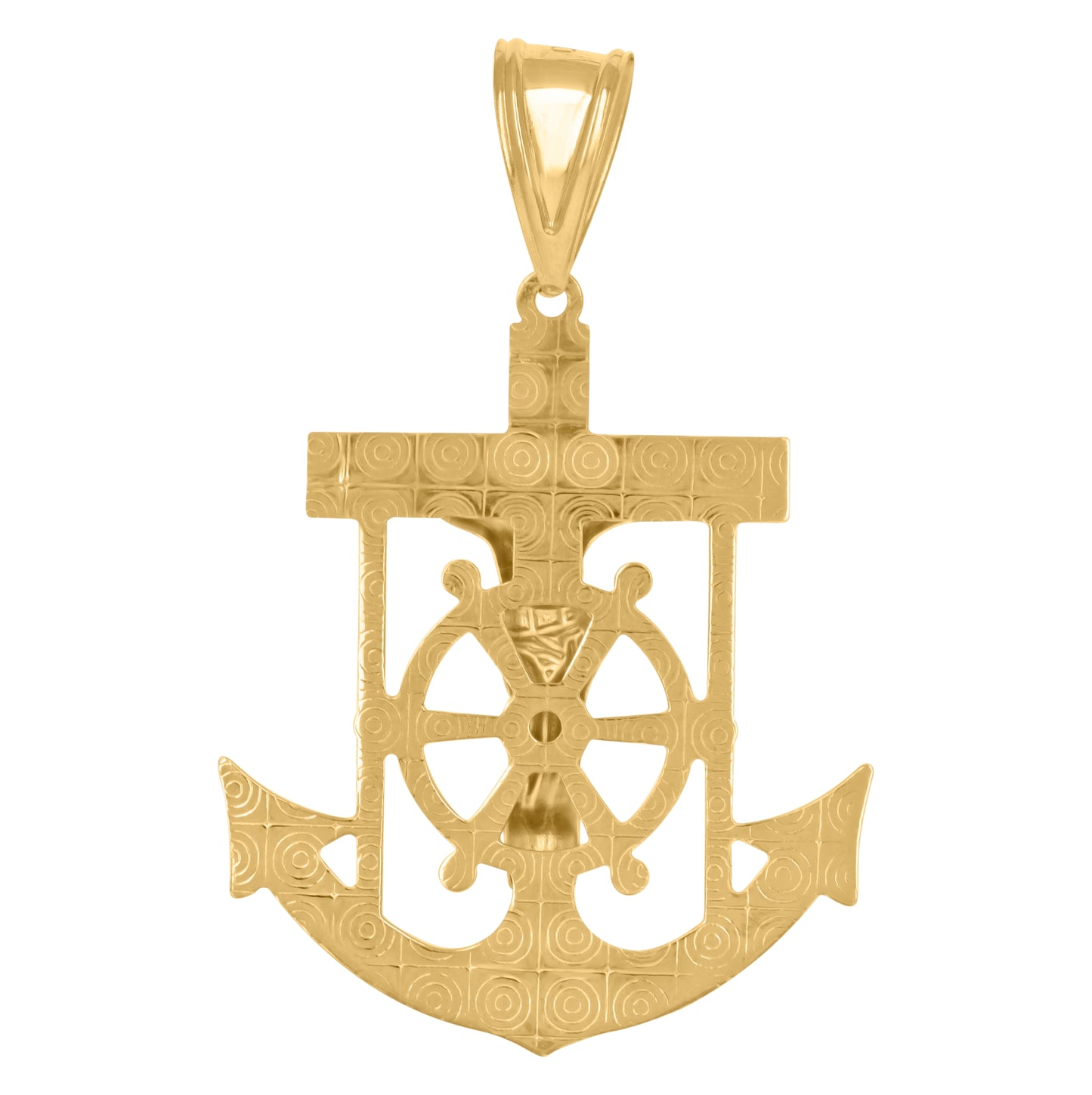 10K Two-Tone Gold Unisex Polish Finish Crucifix Anchor Religious Charm Pendant