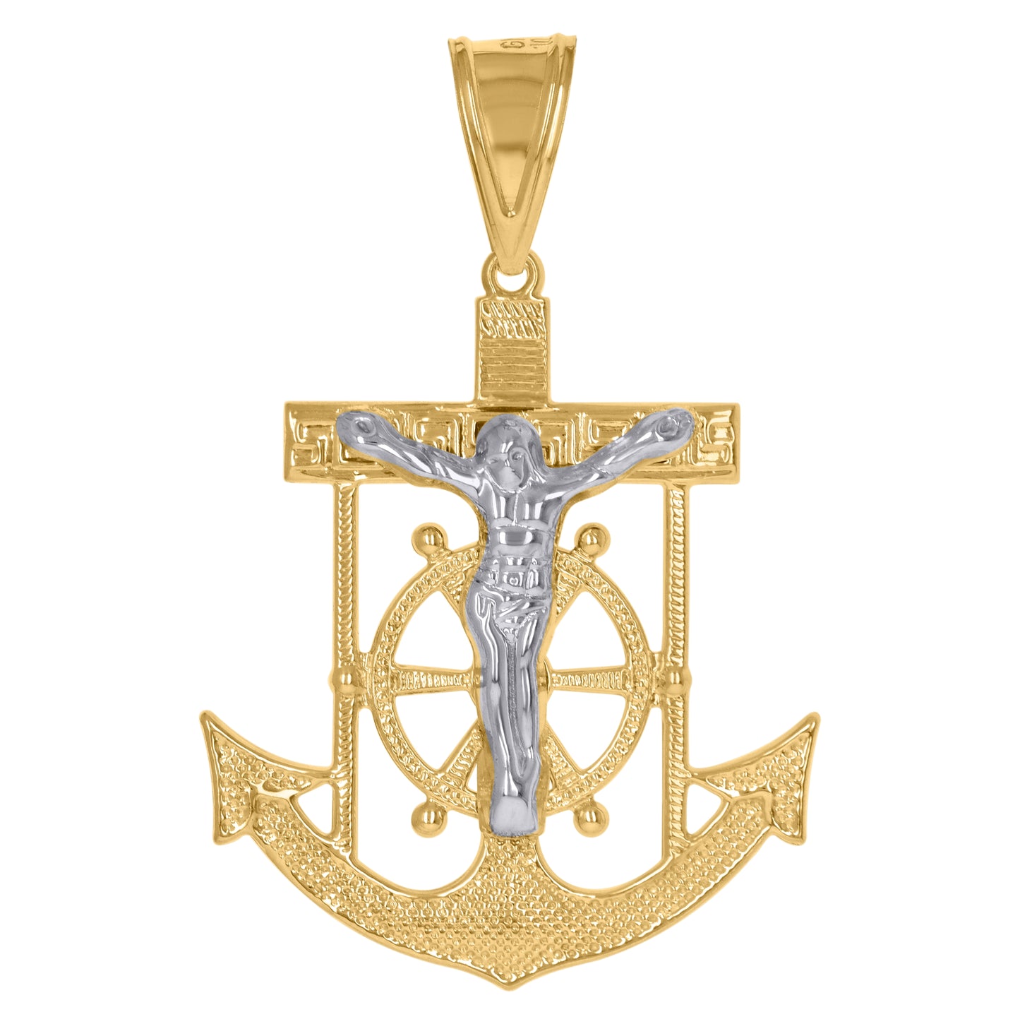 10K Two-Tone Gold Unisex Polish Finish Crucifix Anchor Religious Charm Pendant