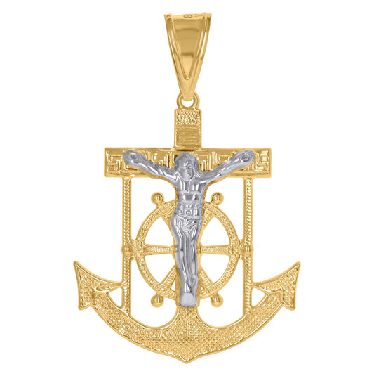 10K Two-Tone Gold Unisex Polish Finish Crucifix Anchor Religious Charm Pendant