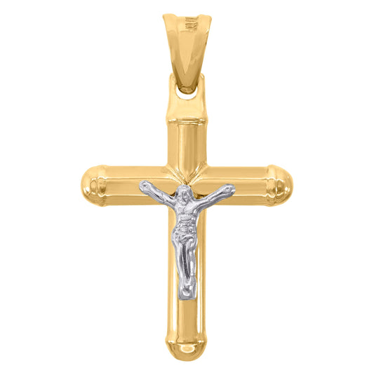 10K Gold Two-Tone Mens Cross Crucifix Religious Charm Pendant