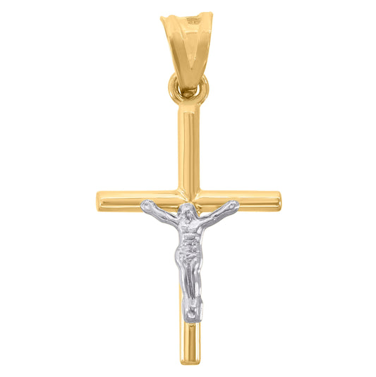 10K Gold Two-Tone Mens Cross Crucifix Religious Charm Pendant